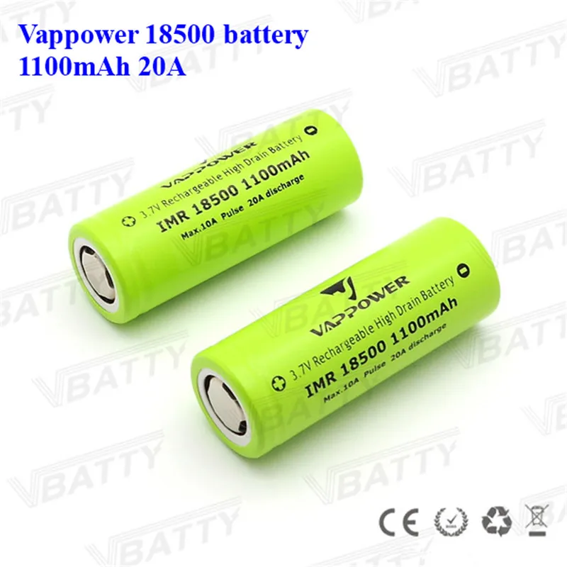 3 7 V 1100Mah IMR18500 литиевая аккумуляторная батарея Vappower 18500 1100mah 20A литий ионный