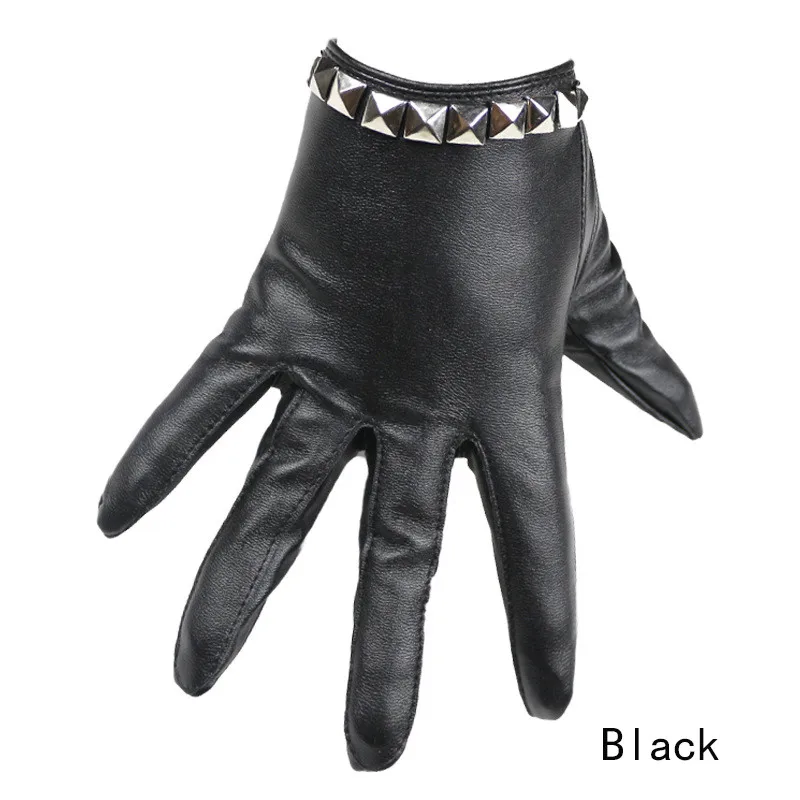

Long Keeper Evening Ladies Dance Gloves Metal Rivets Full-finger Black Leather Gloves For Party Show Slip-resistant Luvas G083