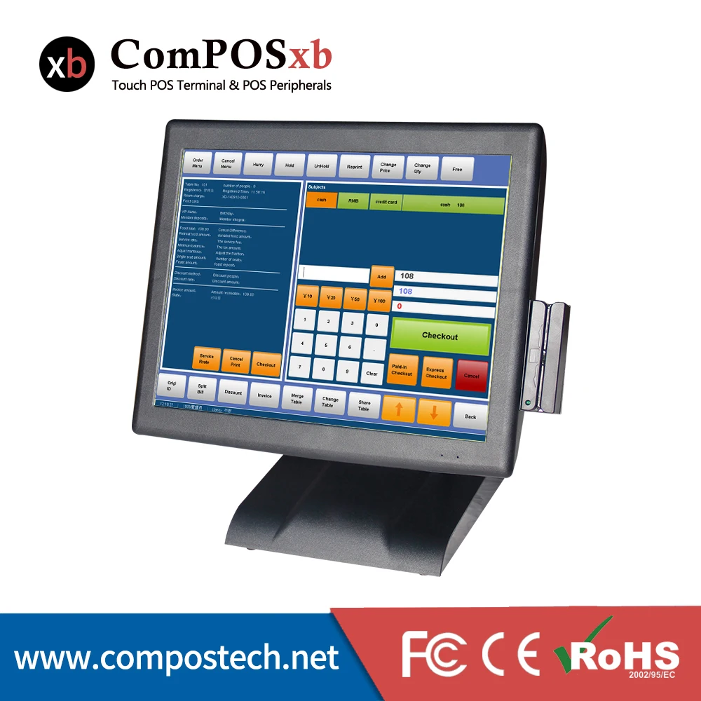 15-дюймовый одноэкранный резистивный сенсорный POS/процессор Intel Core i3/кассовые