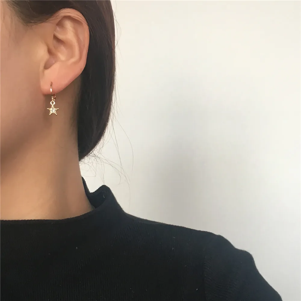 GIRLY С Покрытием золотого цвета с изображением Луны и звезд, крест украшение в виде цветка с подвесками маленькая серьга-кольцо Набор для женщин и девушек