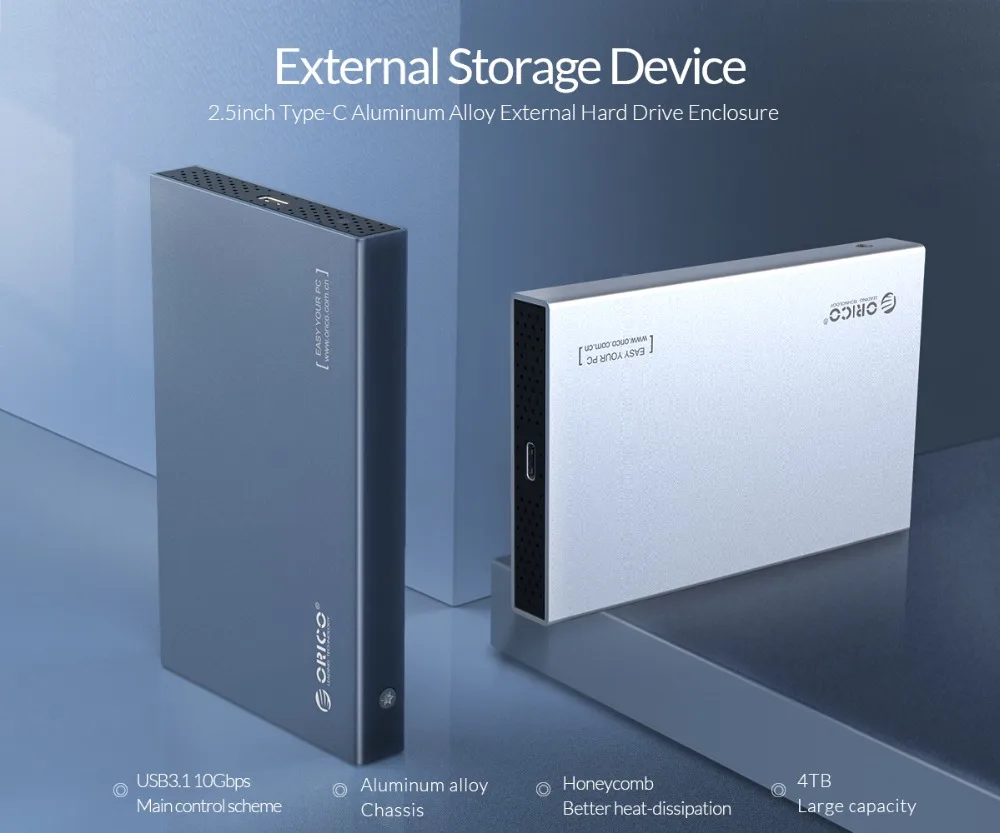 Чехол для жесткого диска ORICO из алюминиевого сплава USB3.1 Gen2 2,5 ''type-C с поддержкой 7 мм и 9,5 мм с кабелем 50 см C-C
