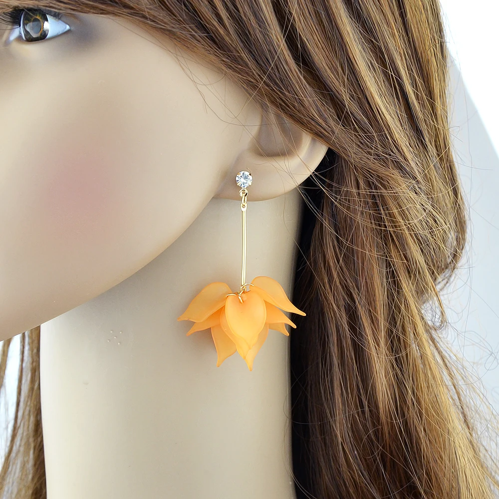 Модные длинные цепочки с Оранжевый Белый цветок Висячие серьги для Для женщин