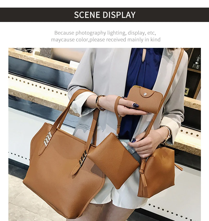 AEQUEEN 4pcs Handbag And Purses Women's PU Leather Bag Female Shoulder Bags Large Capacity Tote Bag Set Clutch Card Holder Bolsa