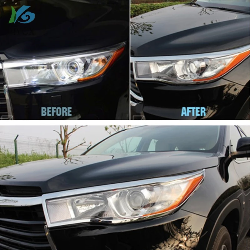 Аксессуары подходят для TOYOTA HIGHLANDER 2014 2015 KLUGER Хромированная передняя фара Крышка