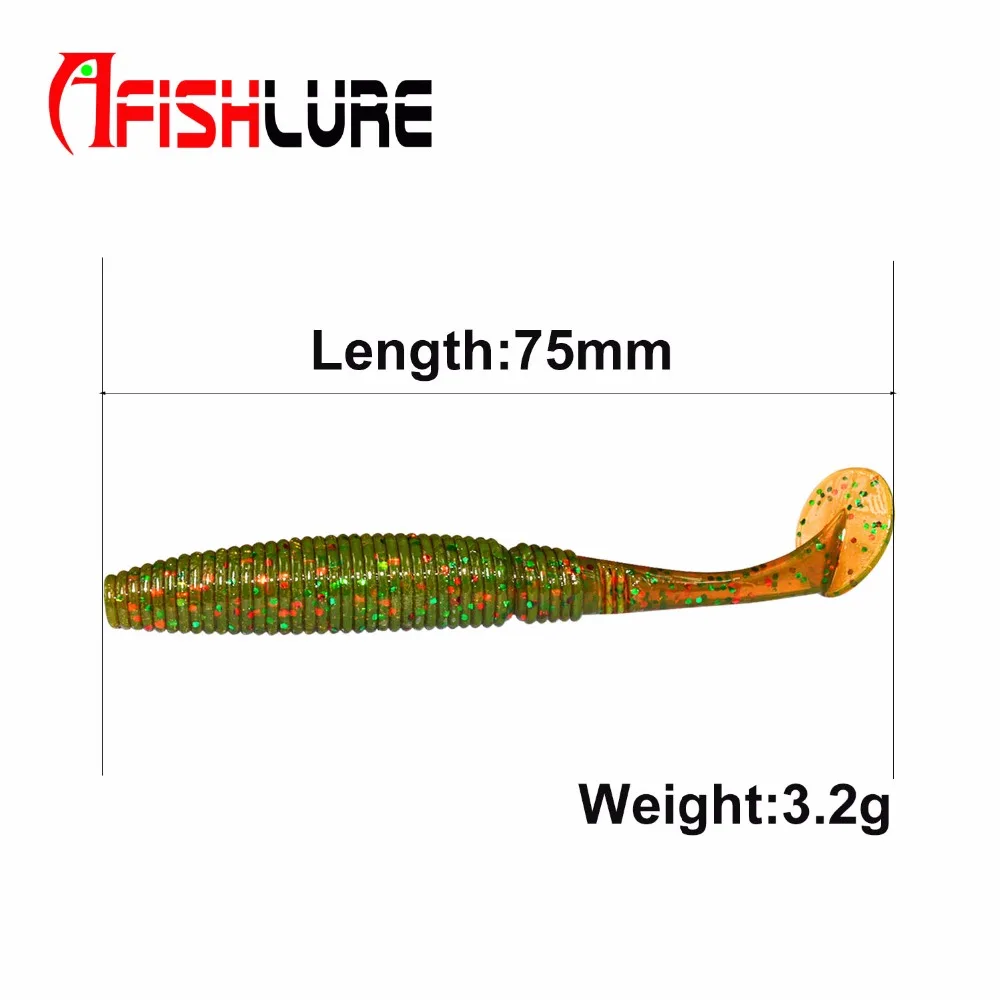 6 шт./лот Afishlure T Shad 75 мм 3 г воблеры силиконовая приманка Мягкая с хвостом джиг