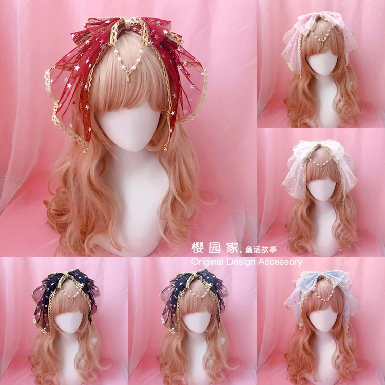 

Soft sister girl hand made lolita bell pendant hair bow hair hoop beautiful lace