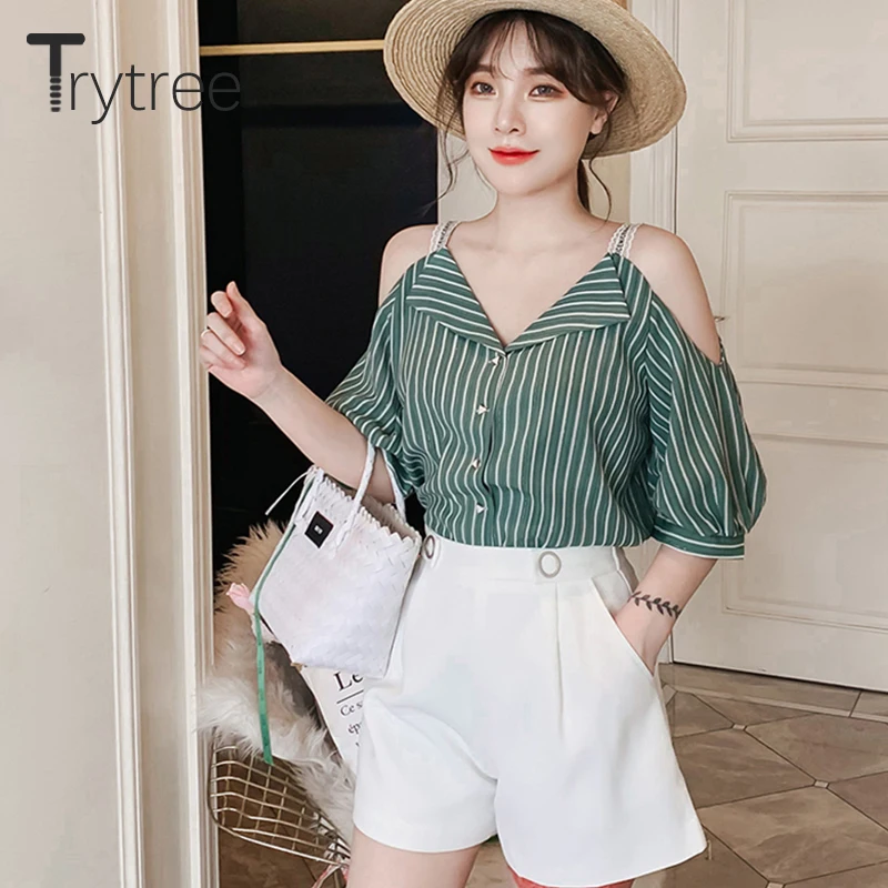 Trytree/летний женский костюм из двух предметов повседневный полиэстер v образный
