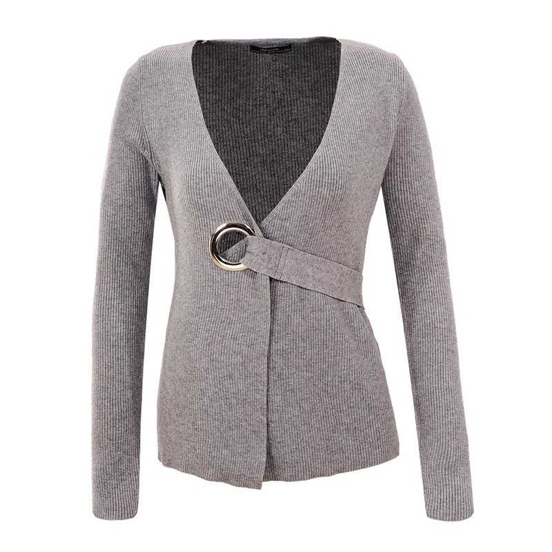 Женский трикотажный кардиган Однотонный свитер с длинным рукавом и V образным
