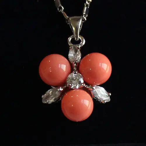 

4 colors nice 3 pink/yellow/red/orange shell pearl beads designed pendant with chain