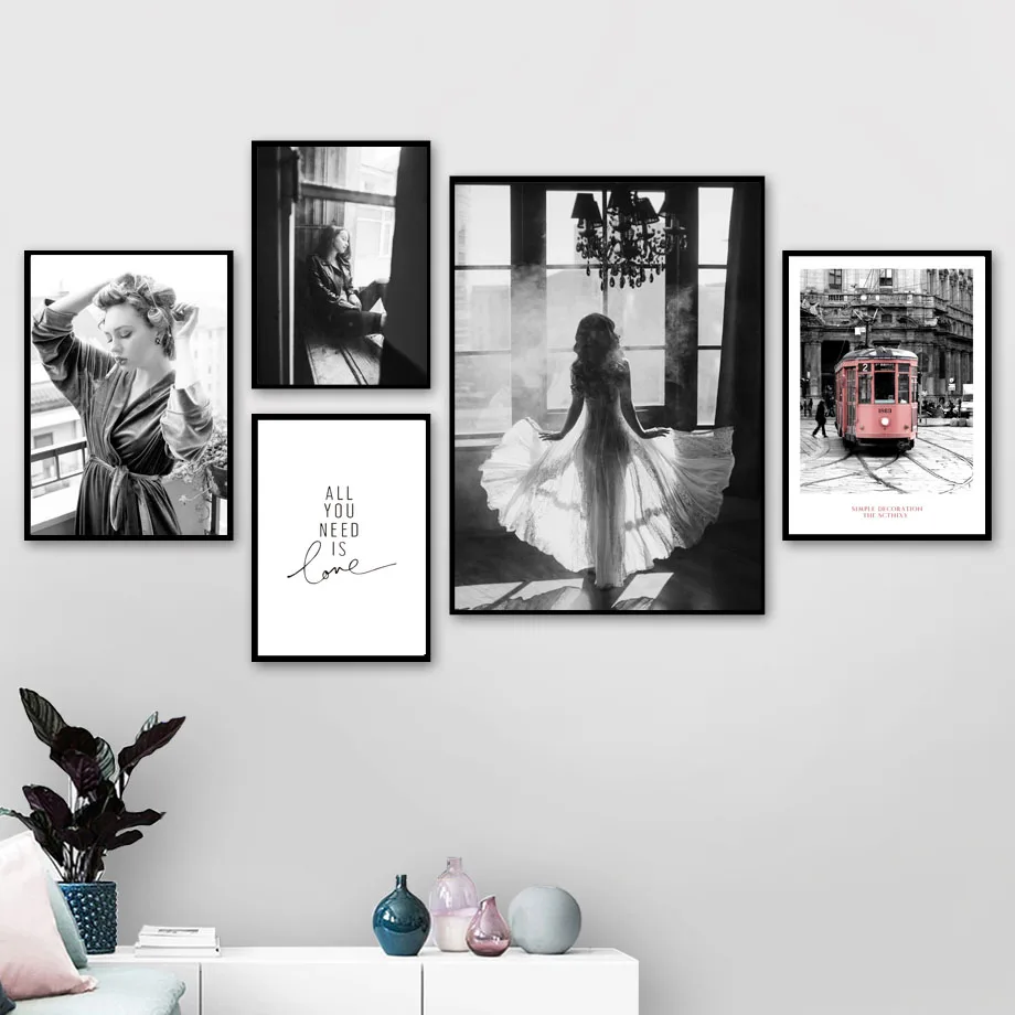 

Sexy Girl Window Building Wall Art Canvas Painting Black White Nordic Posters And Prints Wall Pictures For Living Room Decor