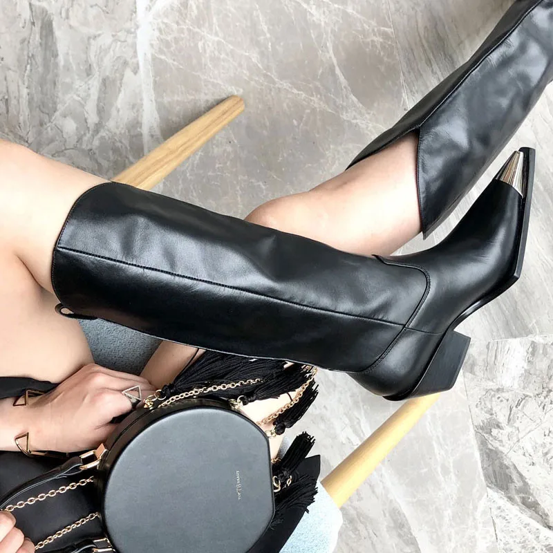 Новинка 2018 года модные женские сапоги из натуральной кожи с металлическим