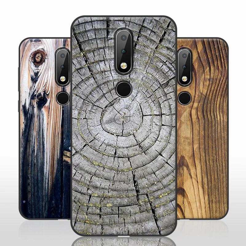 For Nokia X6 Case Shockproof Wood Grain Cover Soft TPU 6.1 Plus 2018 5.8&quot Painted Protective Shield |