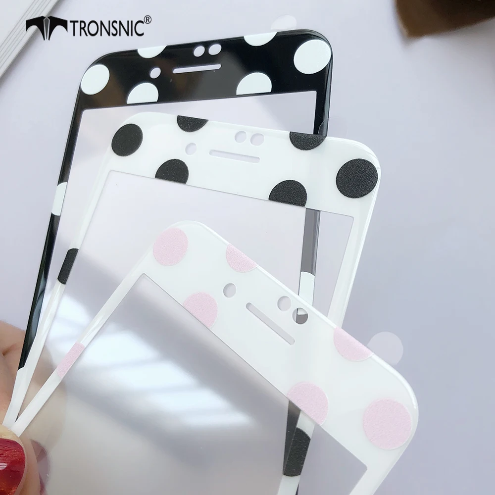 Защитное стекло Tronsnic для iPhone X черное закаленное в горошек пленка белого и