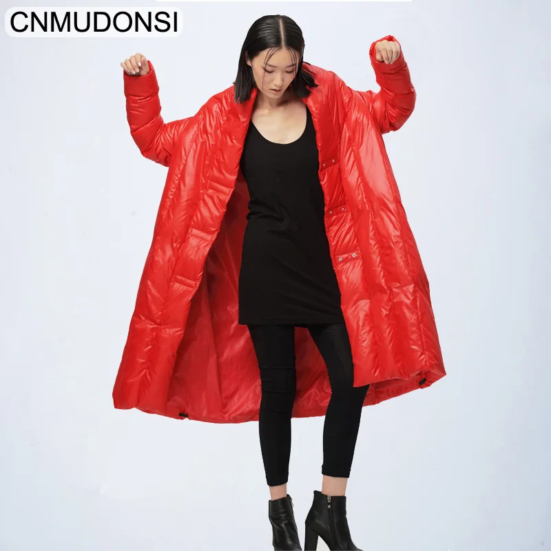 YR-L015Red CNMUDONSI, новая мода, больше размера, большой размер, свободная зимняя куртка, женское теплое длинное пальто с рукавом летучая мышь, Jaqueta Feminina - Цвет: YR-L015Red