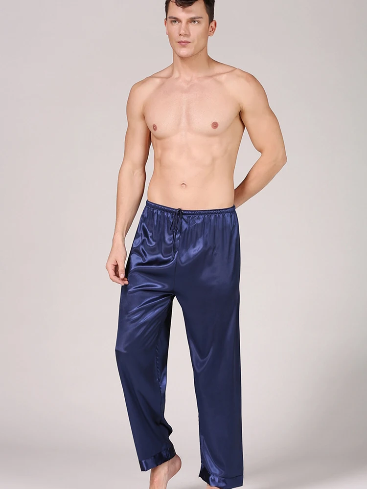 Lounge Men's Satin Silk Pajamas Long Summer Sleepwear Pants Soft Underwear Sexy Nightwear Underpants pyjama homme