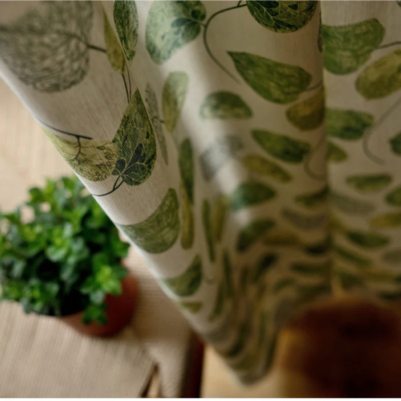 Зеленые занавески для кухни с листьями пасторальный стиль двери Полиэстер