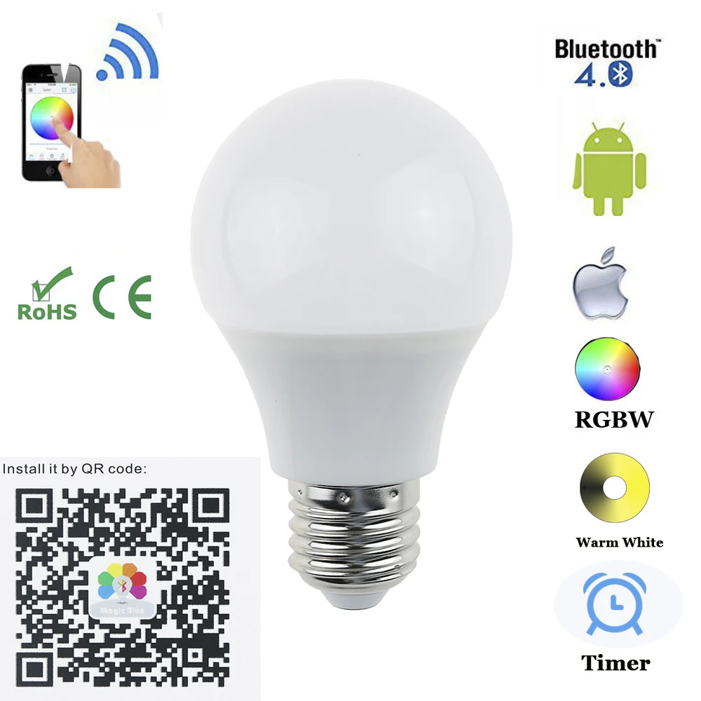 E27 B22 Bluetooth 4 5 Вт Светодиодная лампа RGBW 0 умная таймер цвет изменяется IOS/Android APP для