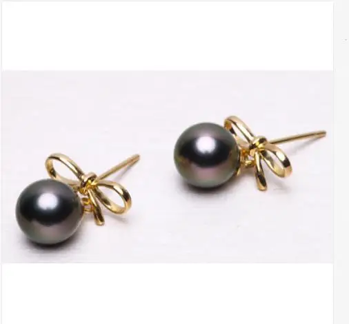 free shipping charming 10-11mm Tahitian round black pearl earring 14k | Украшения и аксессуары