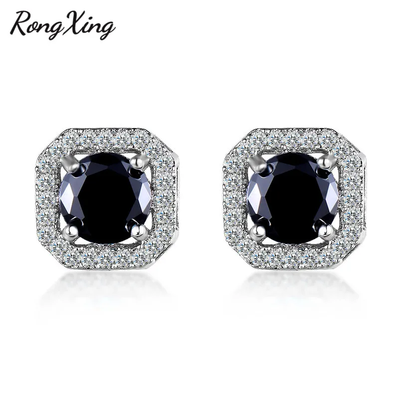 Black RongXing 925 пробы, заполненные серебром, белый/синий/зеленый огненный опал, циркониевые квадратные серьги-гвоздики для женщин, радужные серьги с камнем рождения - Окраска металла: Black