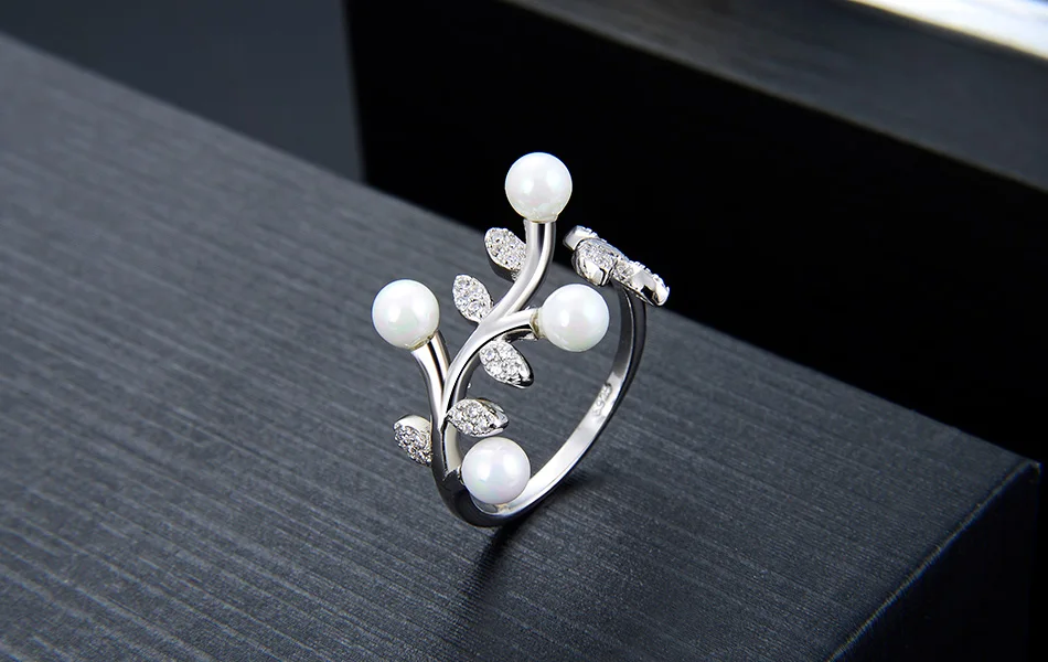 ORSA JEWELS кольца для женщин 925 регулируемые AAA CZ Кольцо с искусственным жемчугом модные формы растений женские подарки вечерние ювелирные изделия SR118