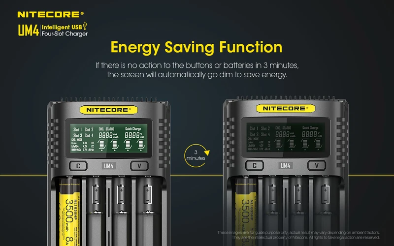 Интеллектуальное зарядное устройство Nitecore UM4 с четырьмя слотами USB, совместимое с аккумулятором IMR Li-Ion LiFePO4 Ni-MH Ni-Cd