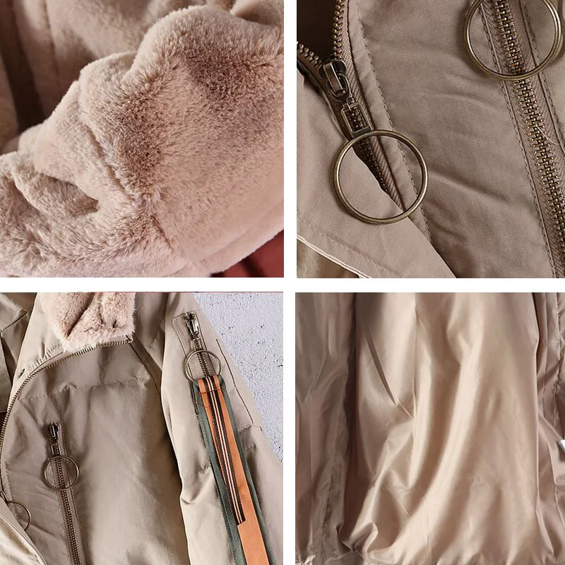 Пуховик женский длинный теплый с капюшоном из натурального меха енота|Женские