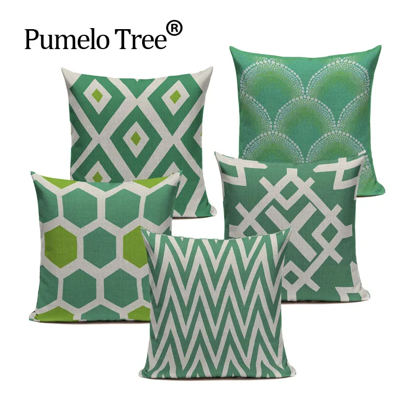 Чехол для дивана с геометрическим рисунком льняная синяя декоративная наволочка