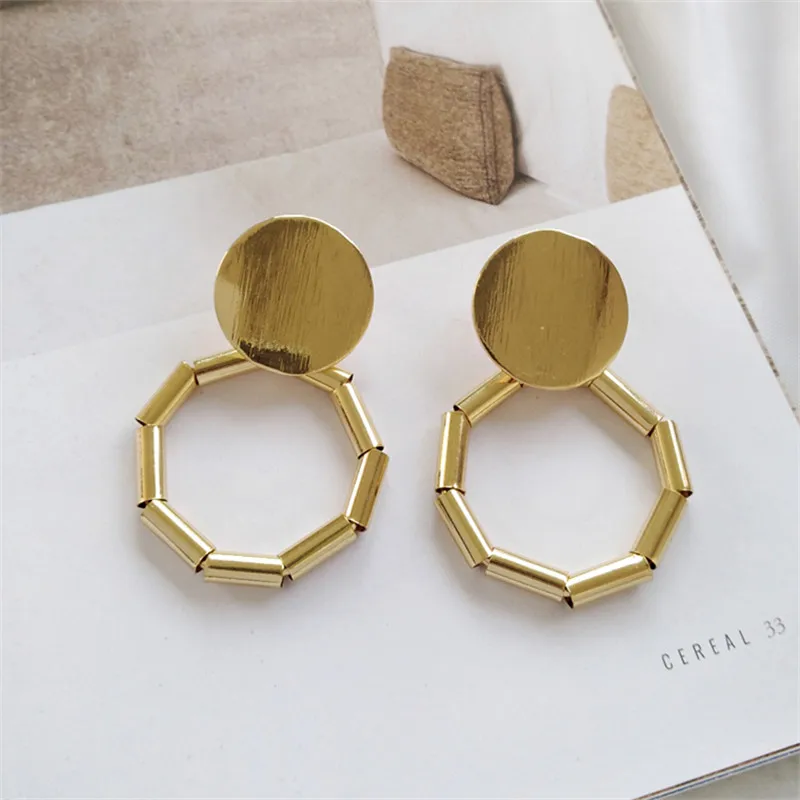 Модные женские большие серьги геометрические круглые металлические подвески 2018