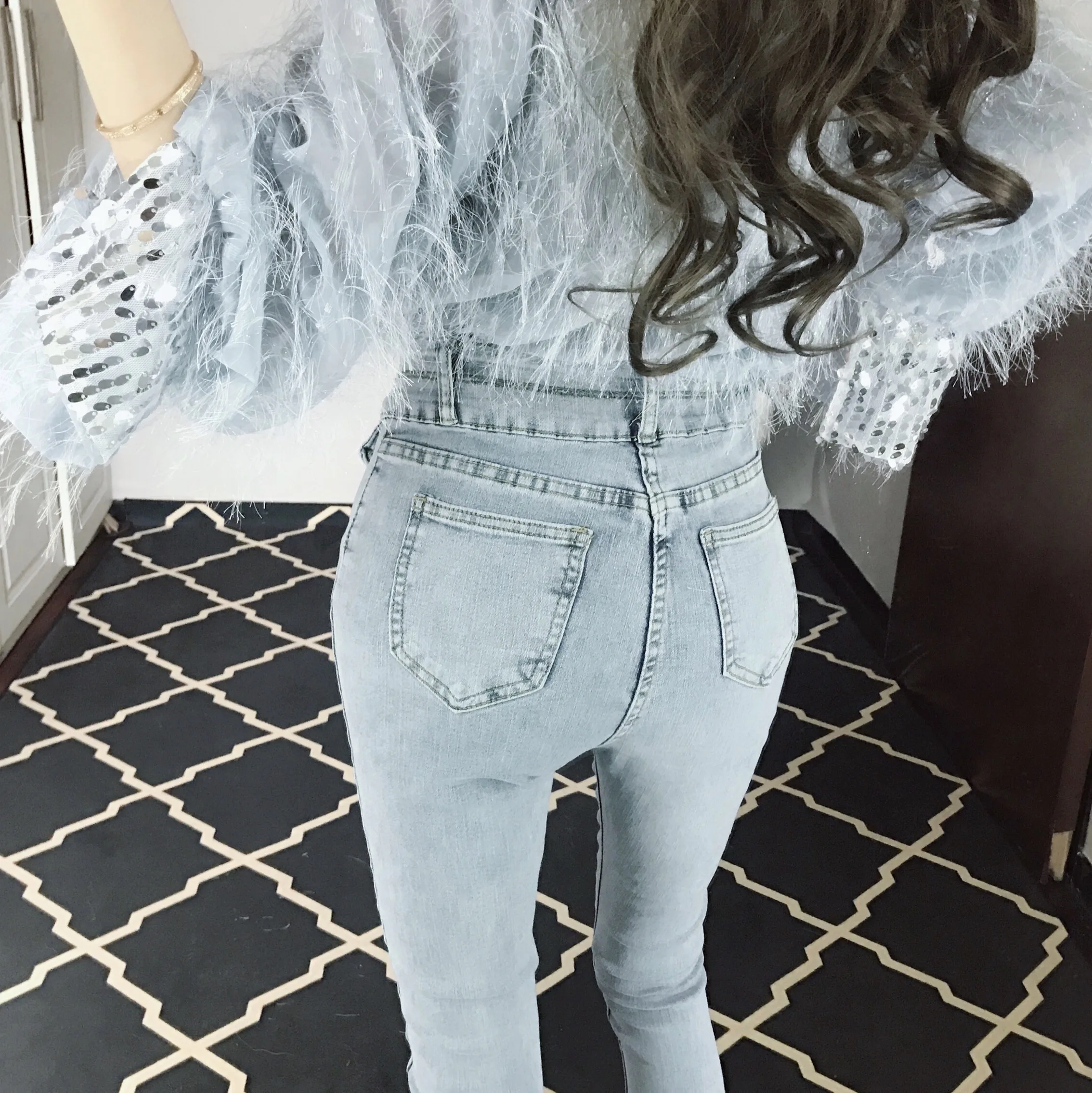 Узкие брюки с высокой талией женские джинсы длиной до щиколотки потертые карманы