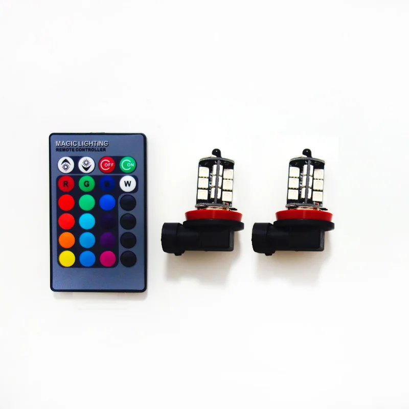 12V RGB пульт дистанционного управления H8 H9 H11 5050 27SMD изменение цвета Автомобильный светодиодный противотуманный светильник лампочка TBJ