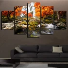 Модульные картины на холсте, HD-печать, настенные картины в рамке, 5 шт., осень, природа, картина с лесным пейзажем, декор для гостиной, дома
