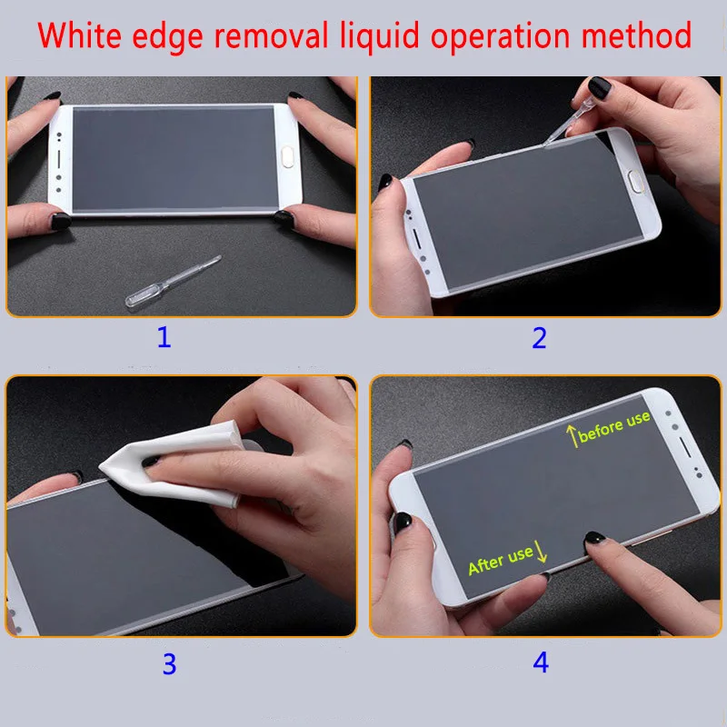 10PCS 2.5D arc edge phone Toughened glass film white liquid oil removing filler, film sticking tool, white edge repairing liquid