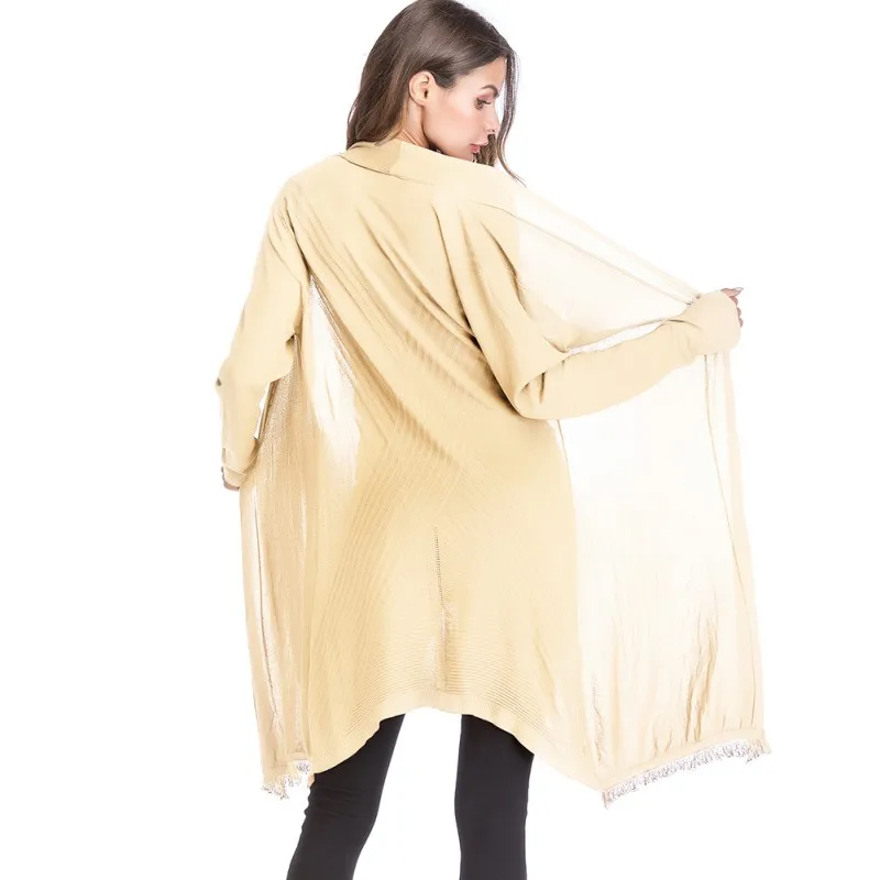 Harajuku Long Tassel Asymmetric Hem Sleeve Cardigan Ladies Autumn Fashion Knitted Sweater Women Coat Casual Cardigans |