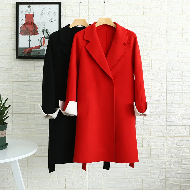 

Women Wool Coat 2018 New Fashion High Quality Dessigner Woolen Coat Winter Autumn Winter Medium Length Cuff Collage Outerwear