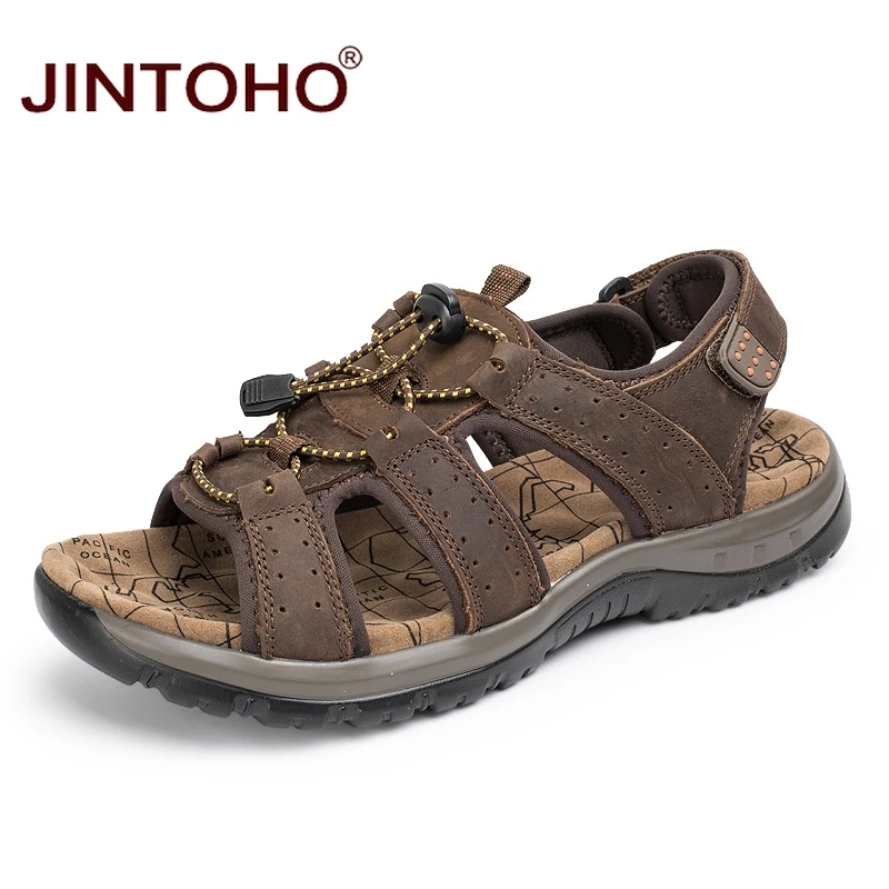 Новинка 2018 летняя мужская пляжная обувь JINTOHO модные мужские сандалии из