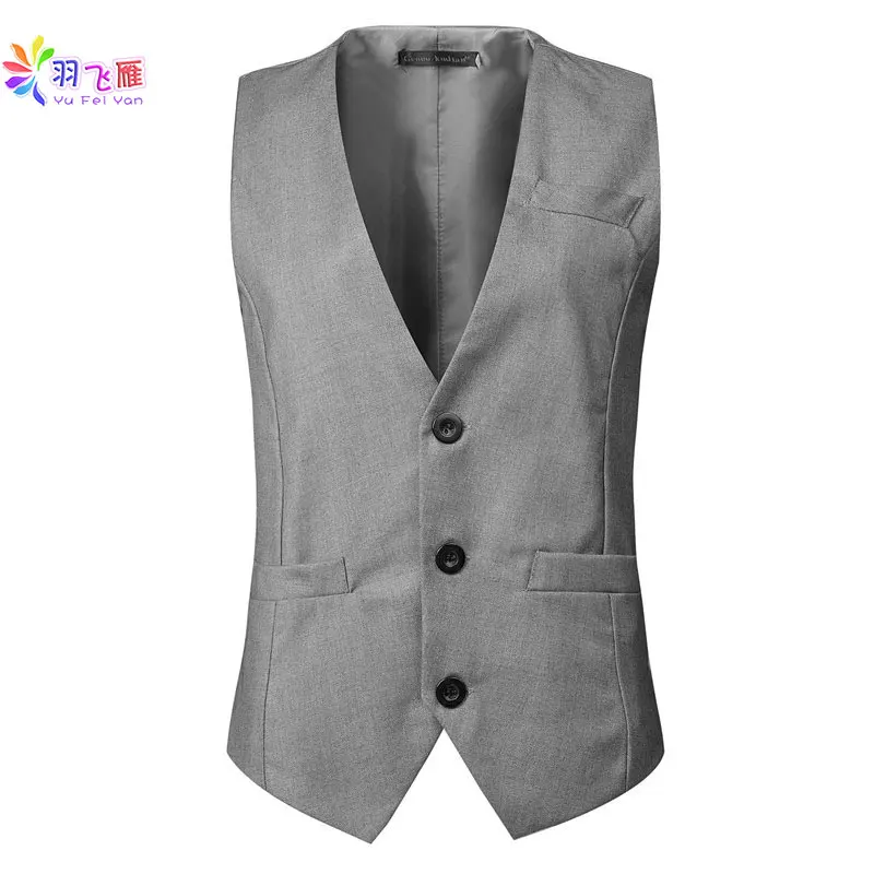 Wedding Men Vest Suit Gray 3XL Casual Single Breasted Black Blue Slim Fit Business Waistcoat | Мужская одежда