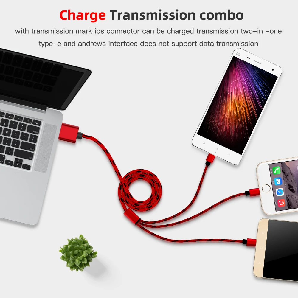 Зарядный кабель 3 в 1 для iPhone X Max XR 8 7 6 s Plus Micro USB Type C Samsung S9 S8 Huawei Xiaomi Зарядные кабели |