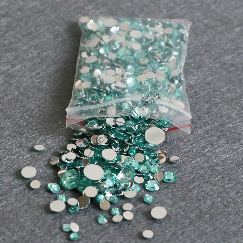 1000pcs SS6-SS30 Mixed Size charming beautiful Water Blue 14 facet round diamond sparkling acrylic nail art decoration N08 | Красота и