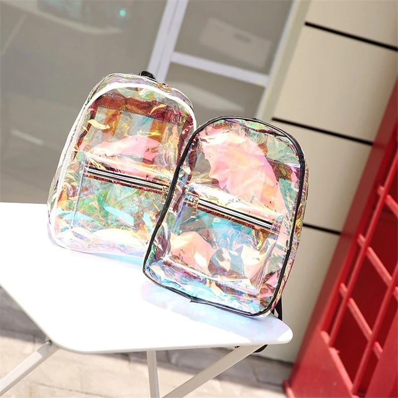 Прозрачная сумка лазерная Mochila модный рюкзак женский студенческий школьный