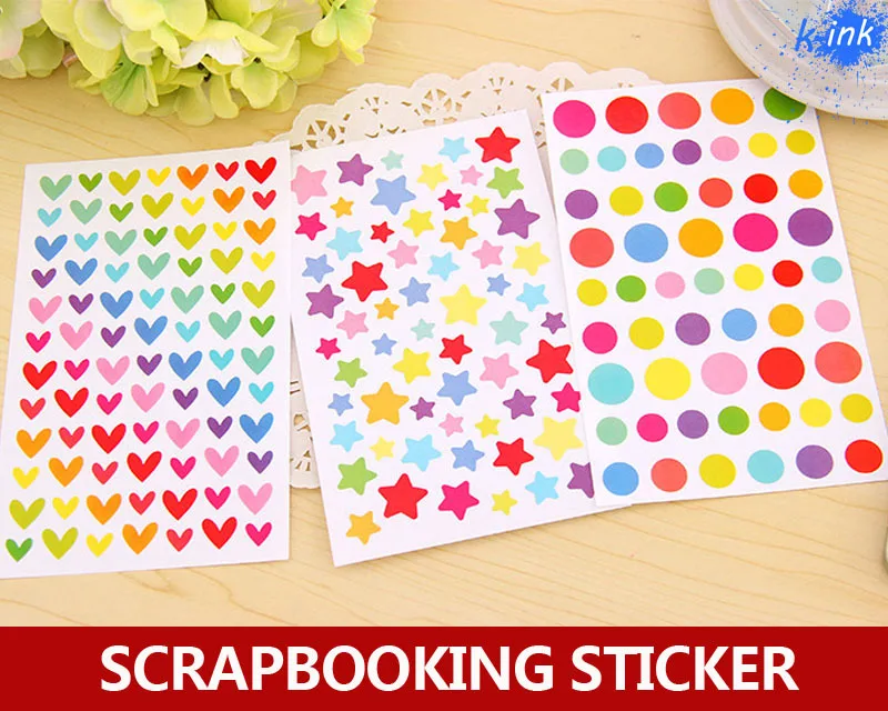 

18 sets / lot , Heart Dot Star colorful scrapbooking paper sticker set for DIY mobile phone decoration , photo album decoration