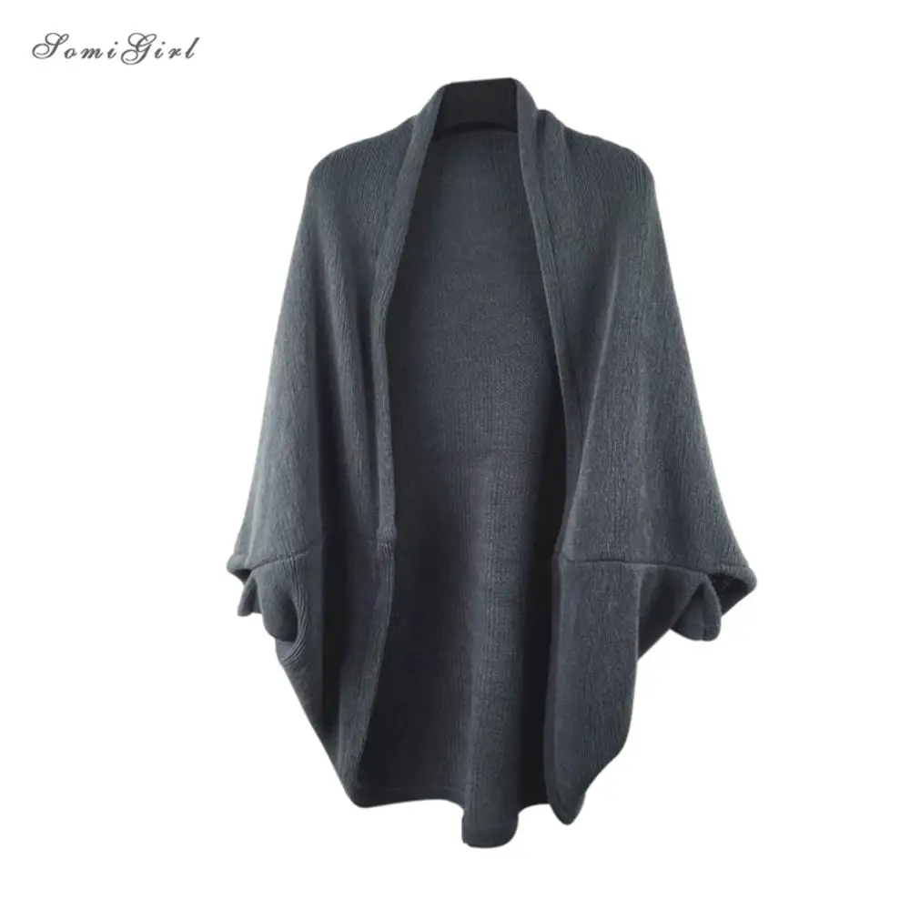 2018 New Women Loose Shawl Batwing Sleeves Lady Knit Sweater Coat Woolen Female Cardigans Red/Black Free Size |