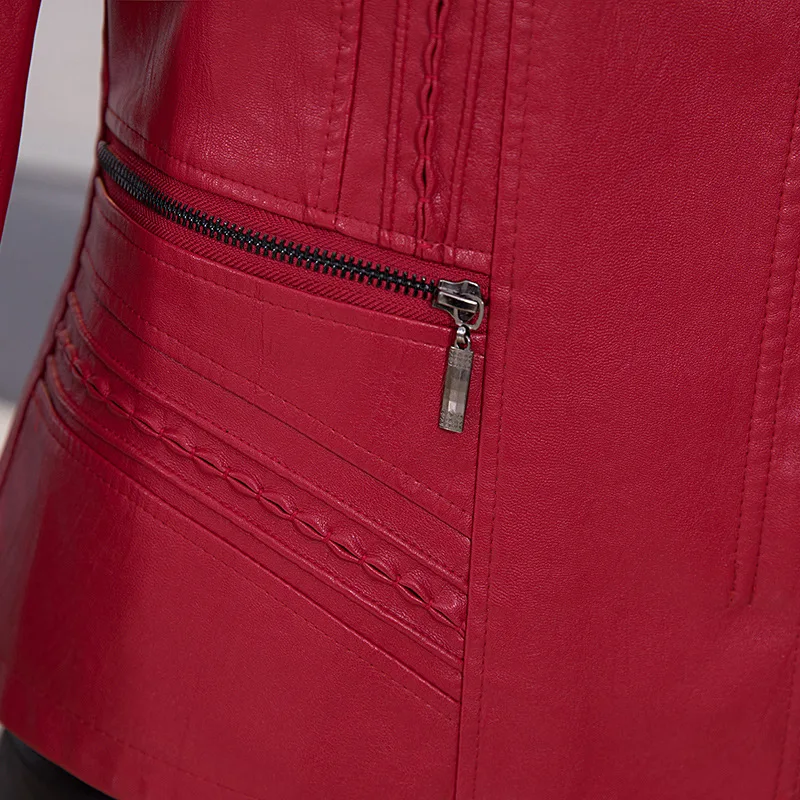 

XL-6XL Middle-aged Women's Leather Jacket Coat Mother's Fashion Turn Collar XL-6XL Plus Size Outwear For Autumn & Winter