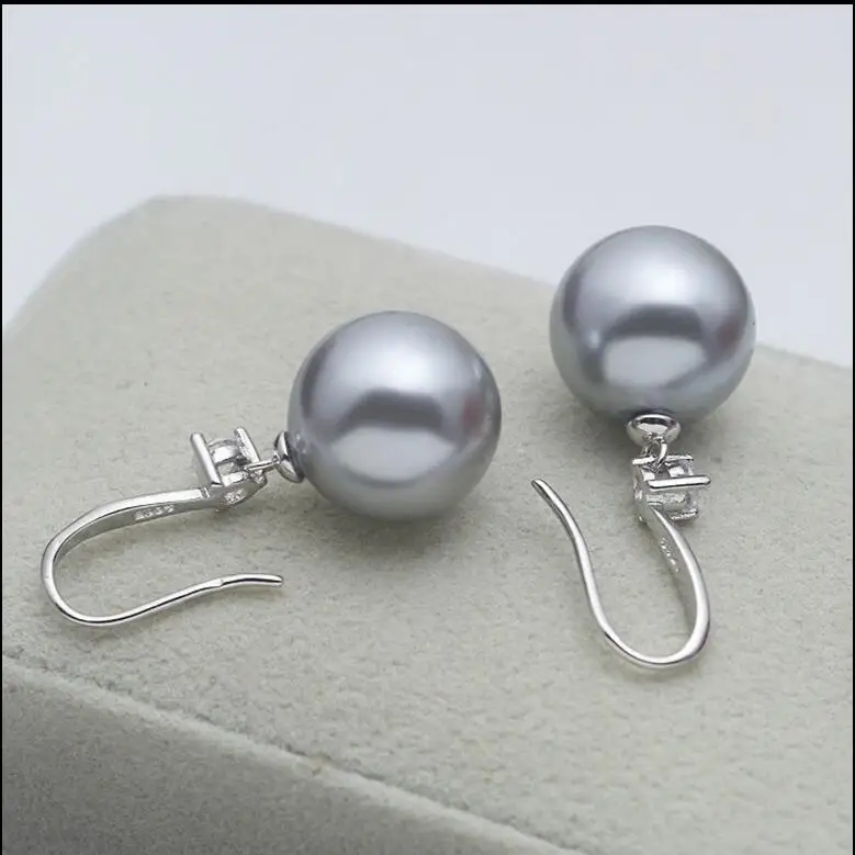 Серьги с перламутровым серым жемчугом маленькие модные красные серьги 1101 +