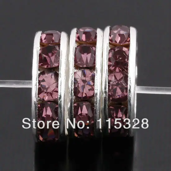 50 pcs/lot 8 мм розовый кристалл спейсерной металл посеребрение Rondelle горный хрусталь