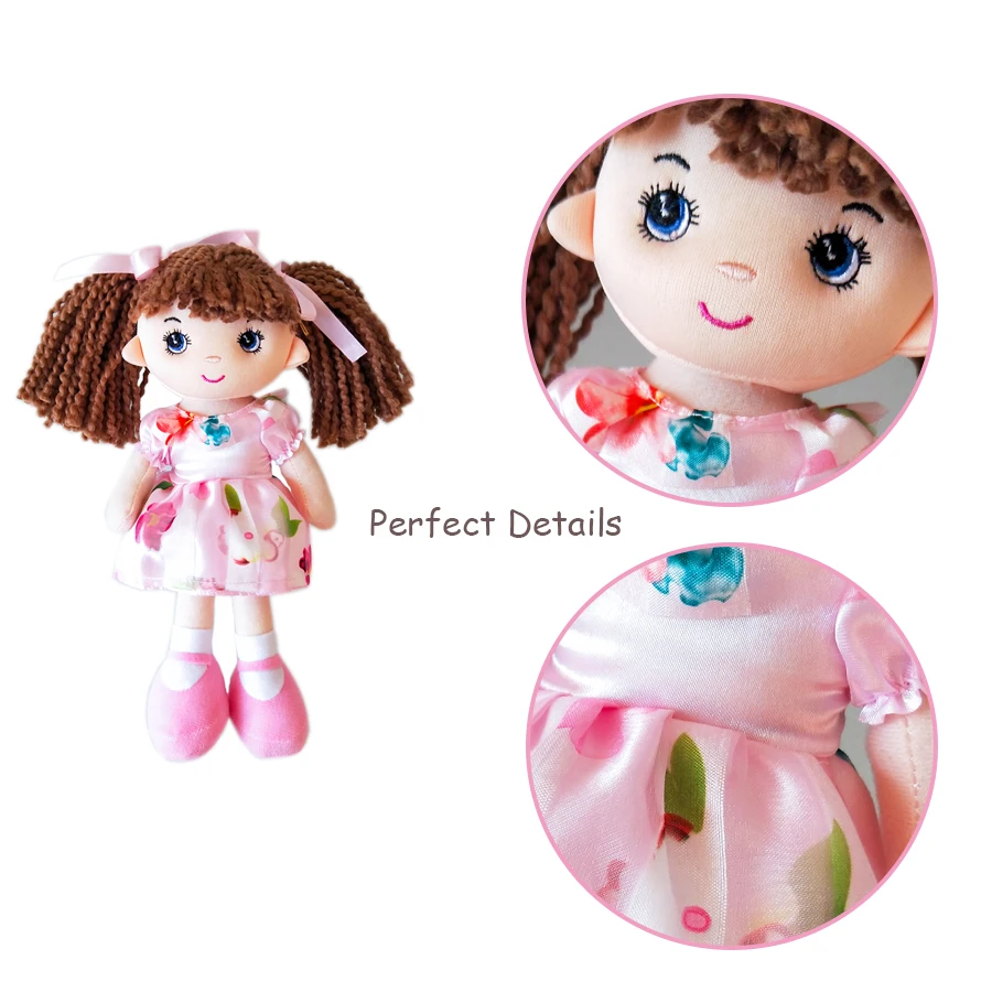 

InGrace new fashion girl's first doll yarn brown hair 25CM mini doll for baby girl with pink flower dress gift toy Xmas decor