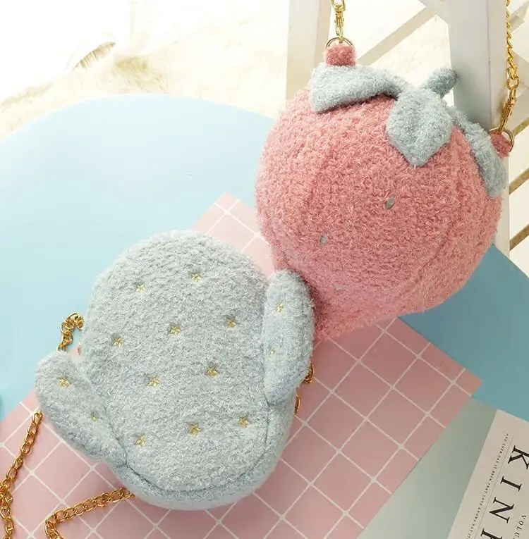 

Strawberry & Cactus Girl's Shoulder Bag Mini Phone Wallet Bag Purse Cartoon Lolita Chain Strap Sweet Girl Cute Kawaii