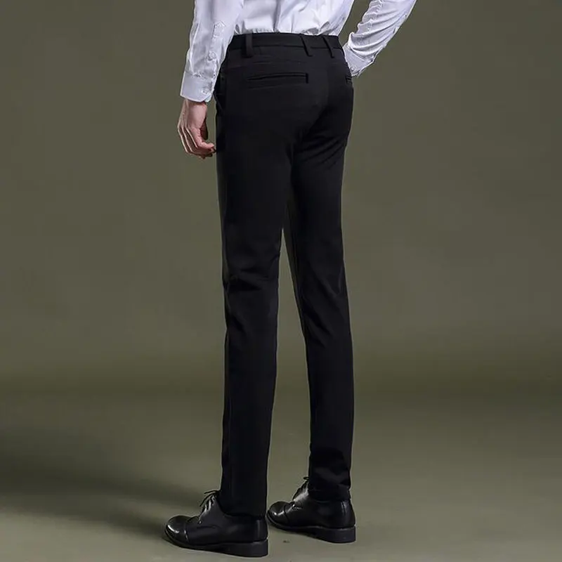 Модные Для мужчин зимние теплые костюмы брюки черный человек Тощий Slim Fit флисовые