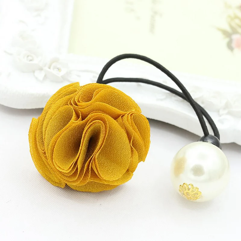 Женские резинки для волос с цветком розы и искусственным жемчугом эластичная