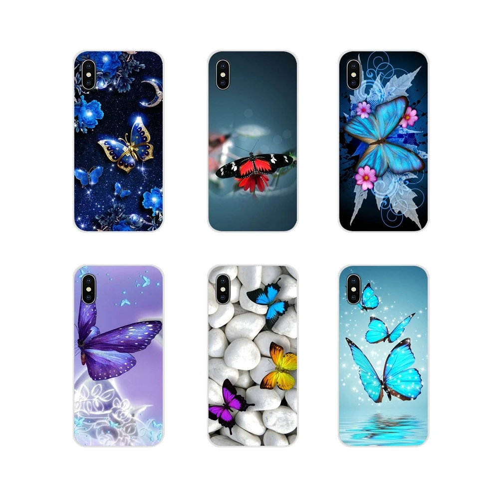 Аксессуары Чехлы для телефона красивые Синие Бабочки Apple iPhone X XR XS MAX 4 4S 5 5S 5C SE 6 6S 7 8