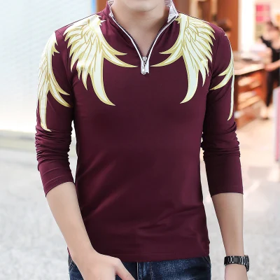 Новинка, модные мужские рубашки-поло из хлопка, облегающие рубашки Camisa Polo с принтом, повседневные рубашки с длинными рукавами, Camisetas, брендовая одежда, MT551 - Цвет: Красный